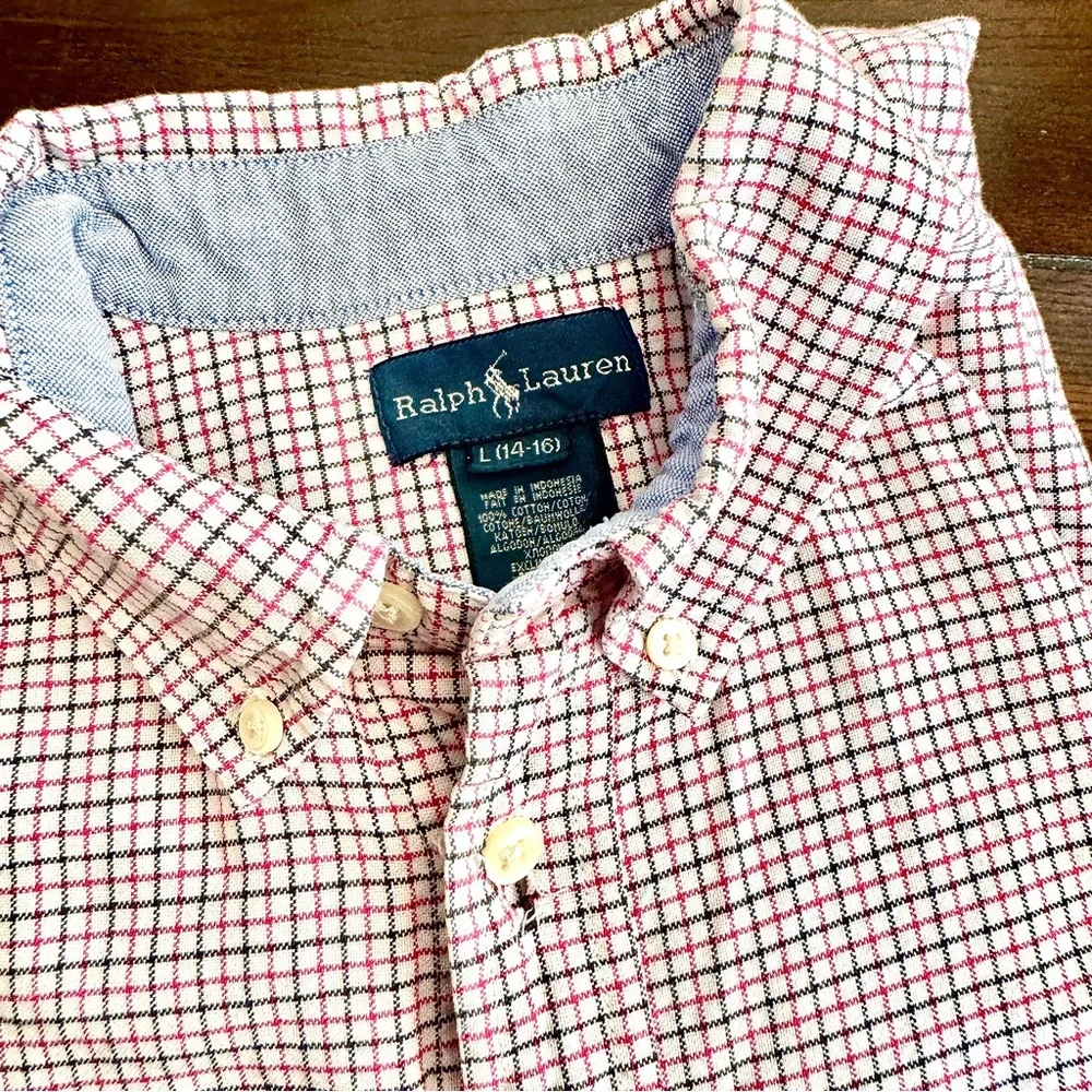 Ralph Lauren Boys Plaid Button‎ Down Shirt L 14 16 Cotton Preppy
